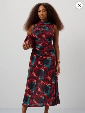 Ulla Johnson Red Teal Black Abstract Print Maxi Dress